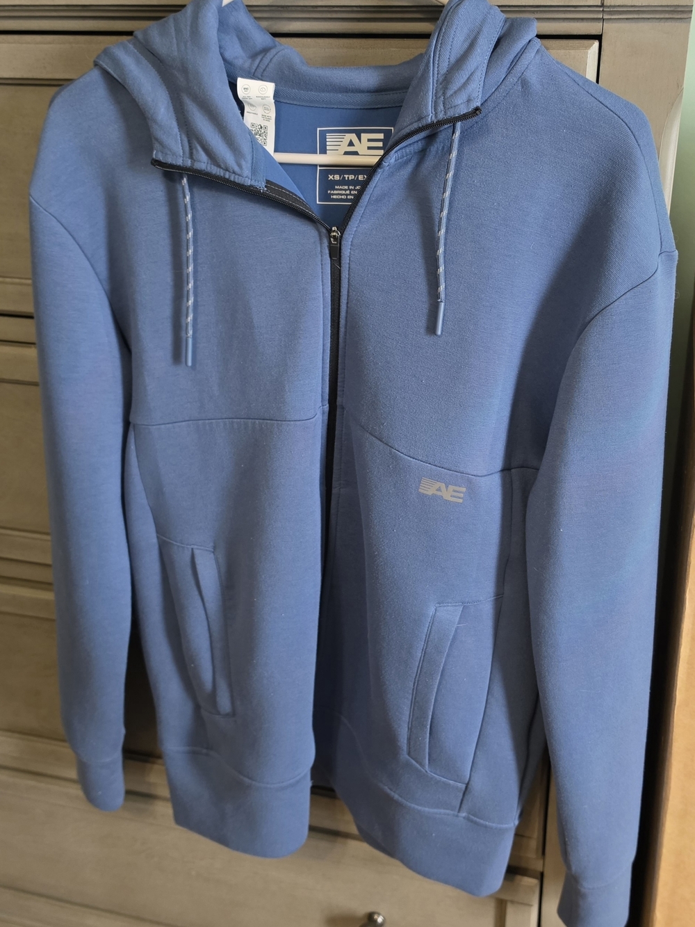 American Eagle Outfitters Slate Blue Full-Zip Hoodie Sweater for Men